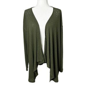 Bobeau Women's Cardigan Sweater XL Green Draped Open Front Long Sleeve Burnout